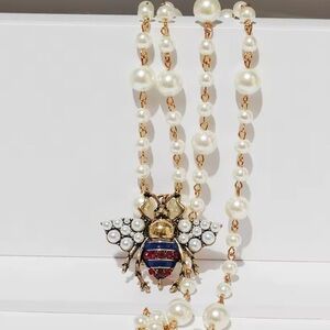 Anthropologie Pearl Bee Elegant Long Gold Necklace